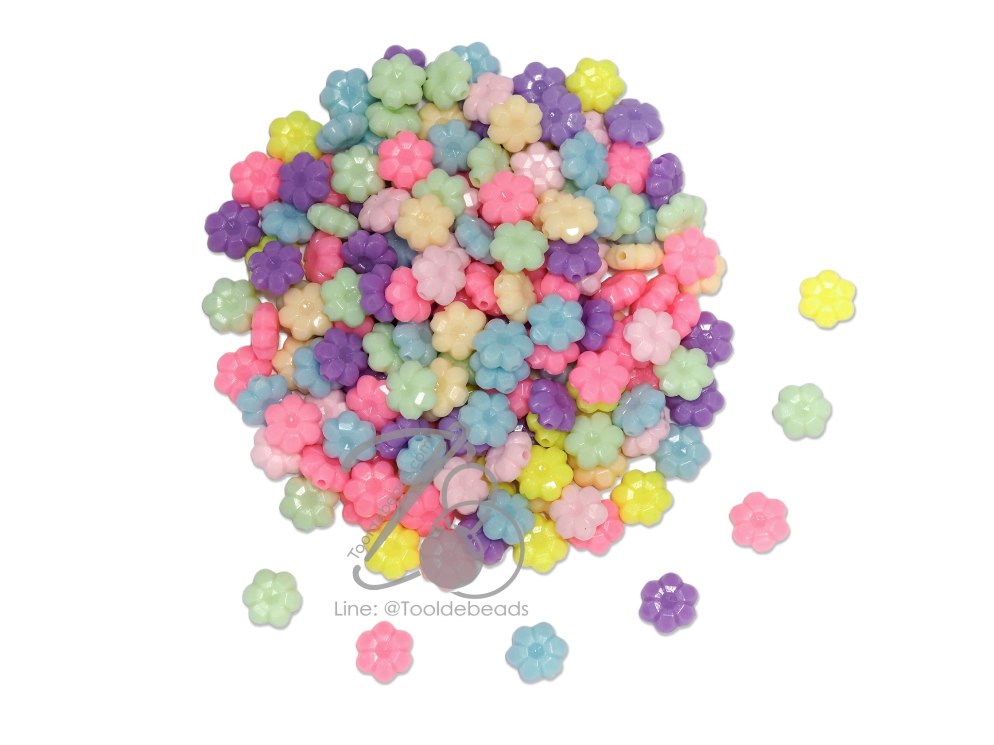 ลูกปัดอะคริลิค 10มม. ลายดอกบ๋วย คละสีหวาน (15 กรัม) SKU-11965