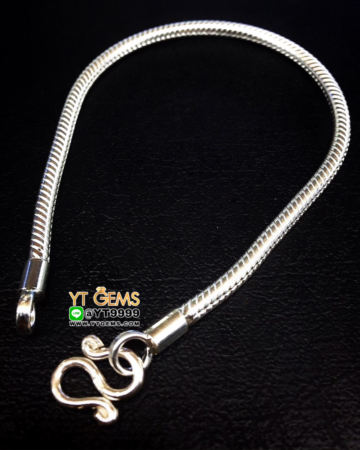 สร้อยข้อมือลายกระดูกงู สร้อยข้อมือเงินแท้ 92.5% หนา 3 มม. ยาว 7 นิ้ว YTG-9583 YTGEMS