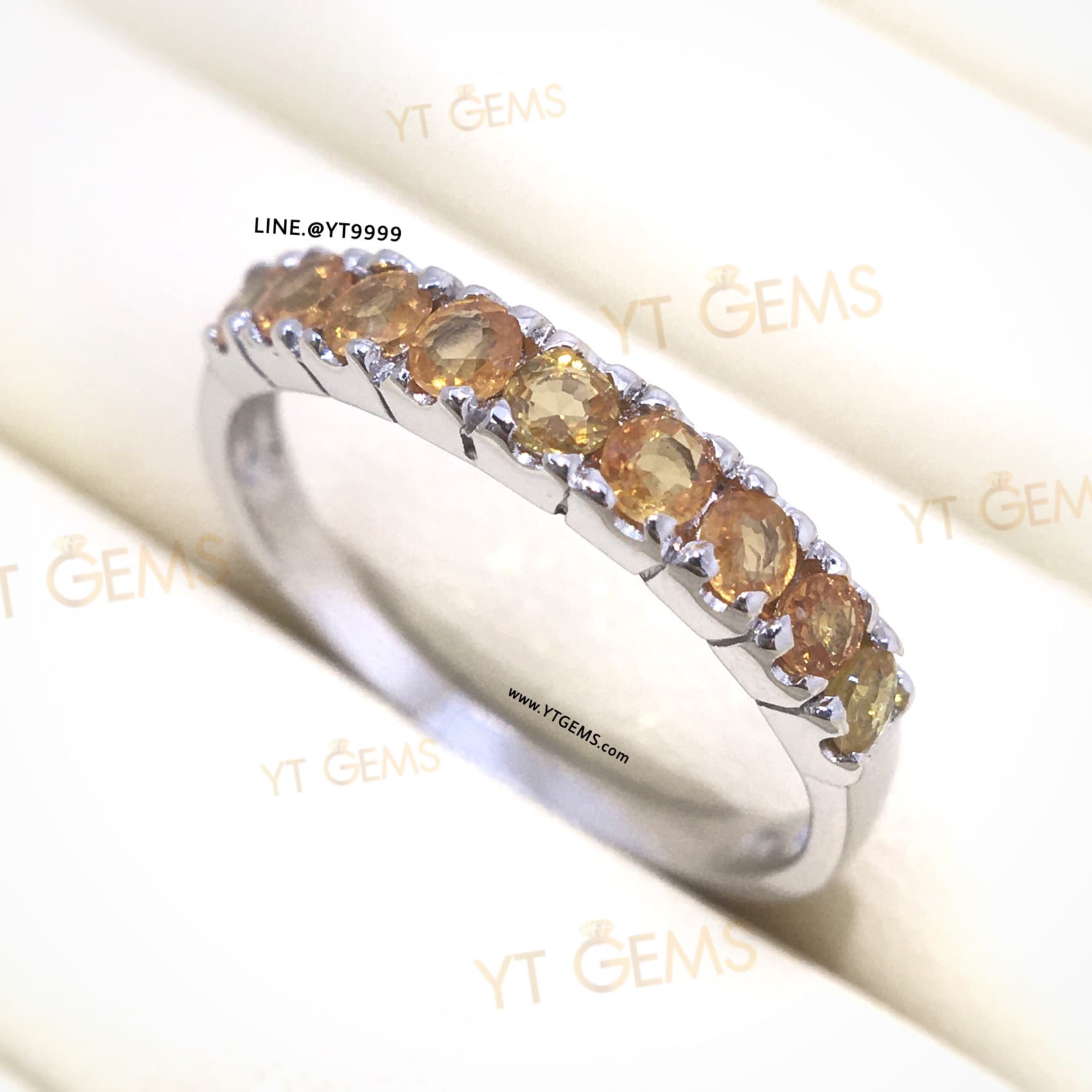 แหวนแถว บุษราคัม แหวนเงินแท้ ชุบทองคำขาว พลอยบุษราคัมแท้ YTG-9816 YTGEMS
