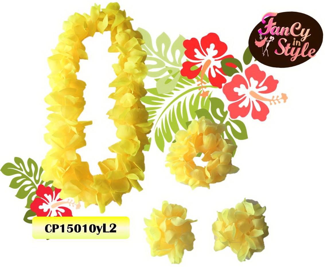 Hawaiian Costume Set/ เซ็ทพวงมาลัยดอกไม้ 4 ชิ้นสีเหลืองสว่าง