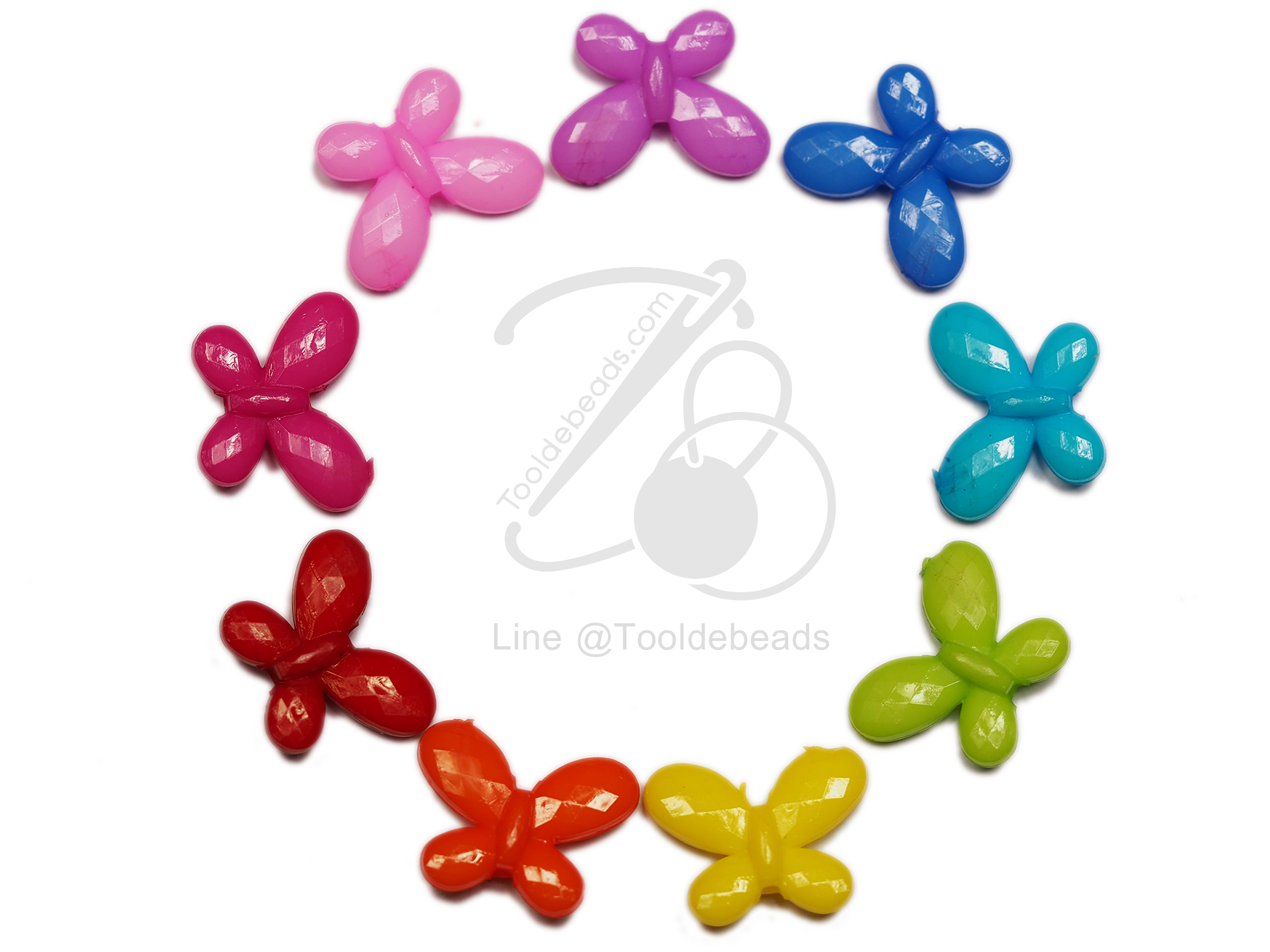ลูกปัดอะคริลิค 30*23มม. ลายผีเสื้อ คละสีสด (500 กรัม) SKU-05287