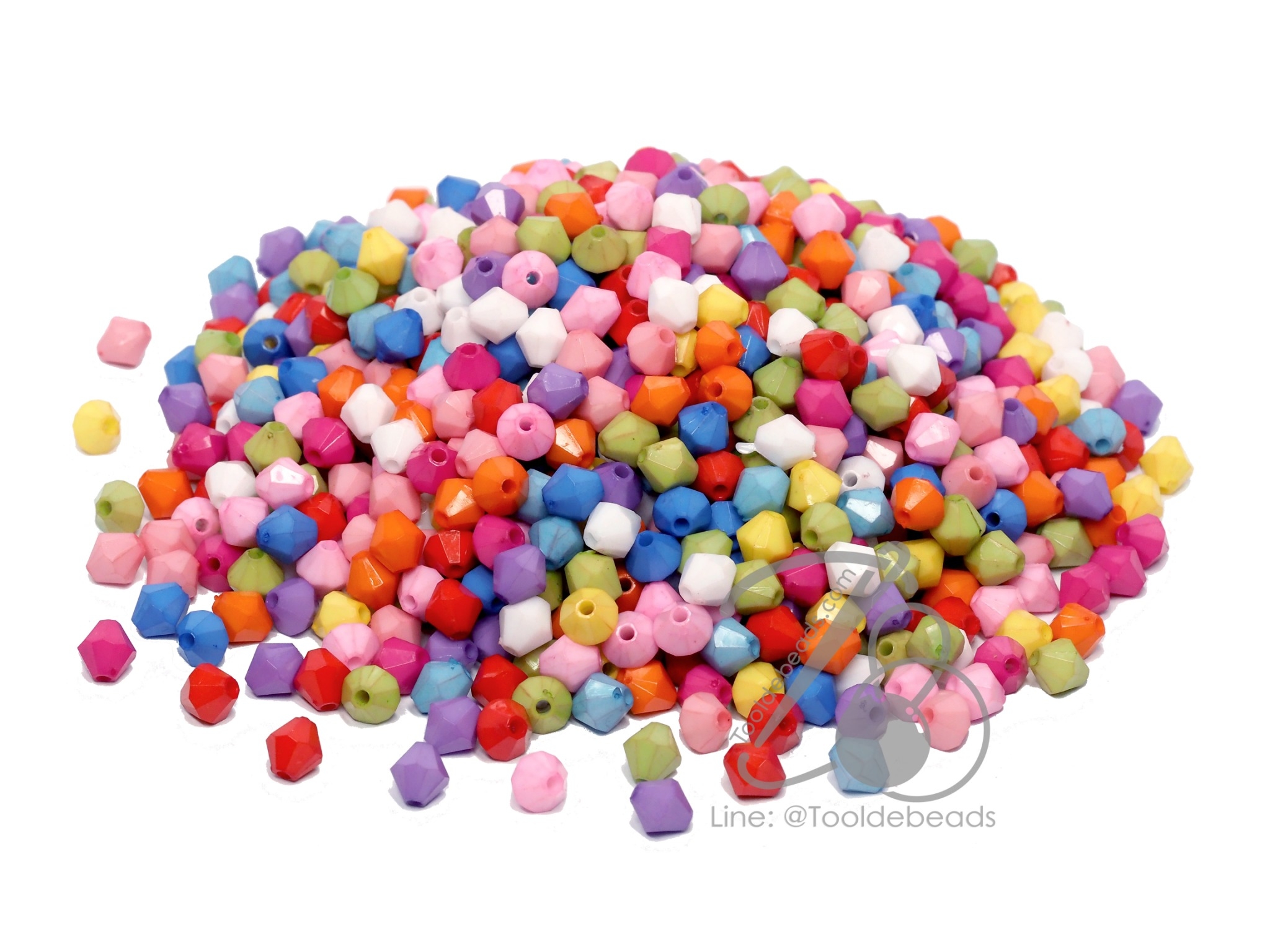 ลูกปัดอะคริลิค 6มม. ทรงคริสตัล คละสีสด (15 กรัม) SKU-10865