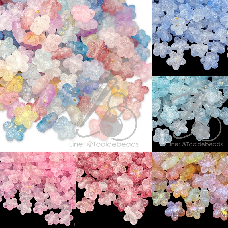 ลูกปัดเนื้อทราย 10มม. ลายดอกซากุระ ทูโทน (80 กรัม) SKU-18327