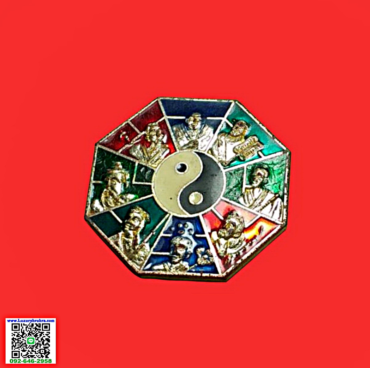 เหรียญโป๊ยเซียนที่ระลึกเปิดป้ายสมาคมเม่งฮั้วการกุศลแห่งประเทศไทยปี2547เนื้อเงินลงยา