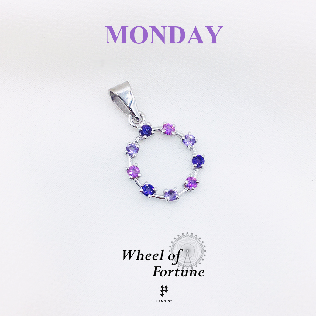 จี้พลอยแท้ Wheel of Fortune อเมทิสต์ เสริมดวงการเงินสำหรับคนวันจันทร์ เงินแท้ ชุบทองคำขาว