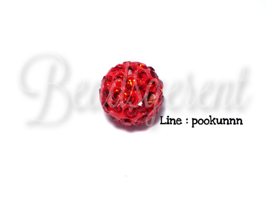 ลูกปัดฝังเพชร 12มม. สีแดง (1 ชิ้น) SKU-01580