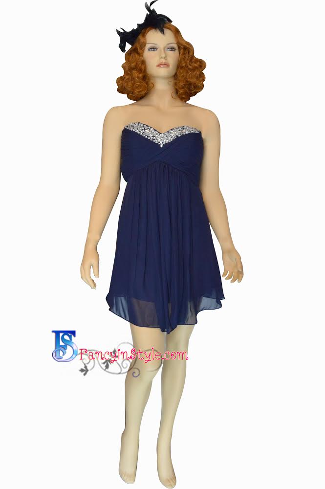 Short Dress ชุดราตรีสั้นสีน้ำเงินเกาะอก/ชุดเดรสสั้น/ชุดออกงาน/ชุดไปงานแต่ง
