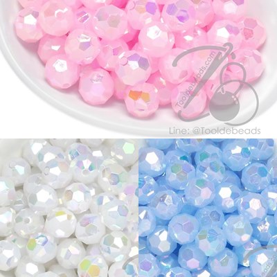 ลูกปัดพลาสติก เคลือบรุ้ง 10มม. เจียเหลี่ยม (500 กรัม) SKU-17647