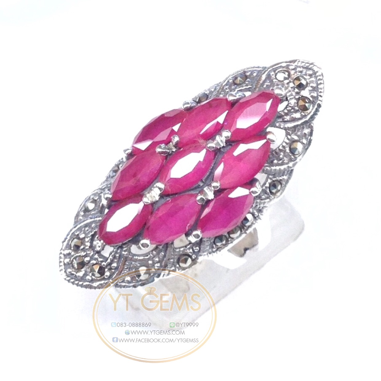 แหวนทับทิม แหวนเงินแท้ รมดำ พลอยทับทิมชาตั้ม YTG-4490 YTGEMS