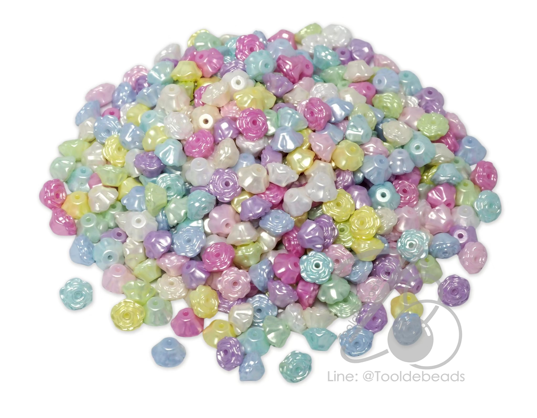 ลูกปัดพลาสติก เคลือบมุกพาสเทล 8*4มม. ลายกุหลาบซ้อน (500 กรัม) SKU-18480
