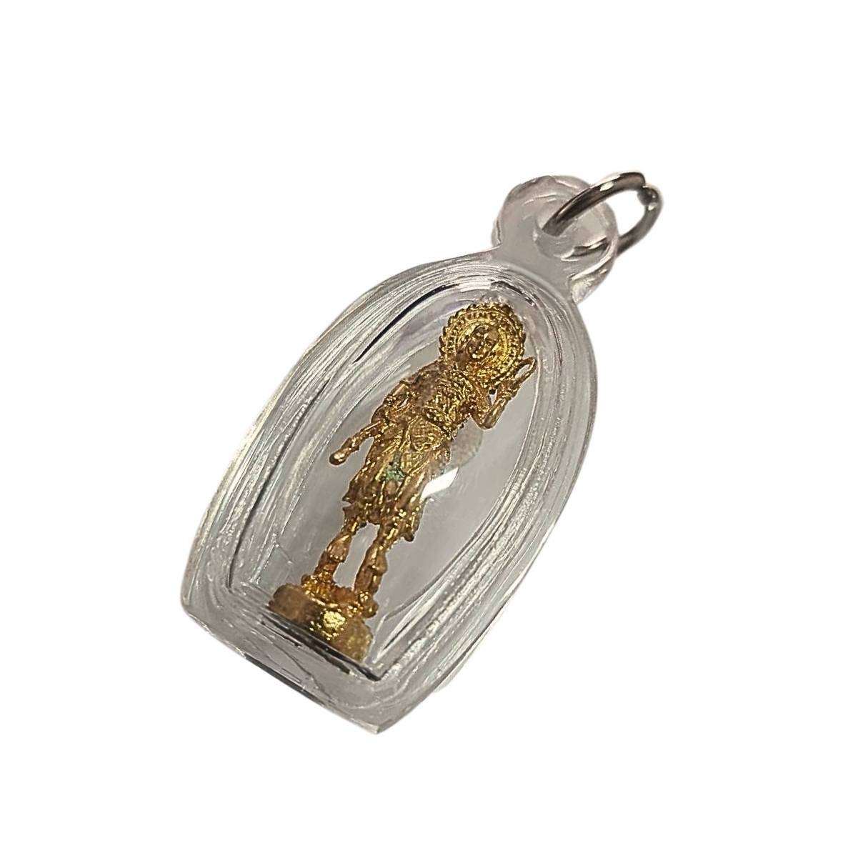 รูปหล่อลอยองค์เทพเจ้านาจาซาไท้จื้อศาลเจ้าหล่าจาซาไท้จื้อต.อ่างศิลาจ.ชลบุรีเนื้อกะไหล่ทองพร้อมเลี่ยม