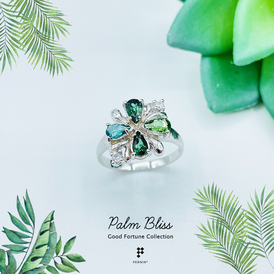 Palm Bliss: Wednesday แหวนพลอยแท้ เสริมดวงความสุข ความสำเร็จ สำหรับสาววันพุธ เงินแท้ 925 ชุบทองขาว