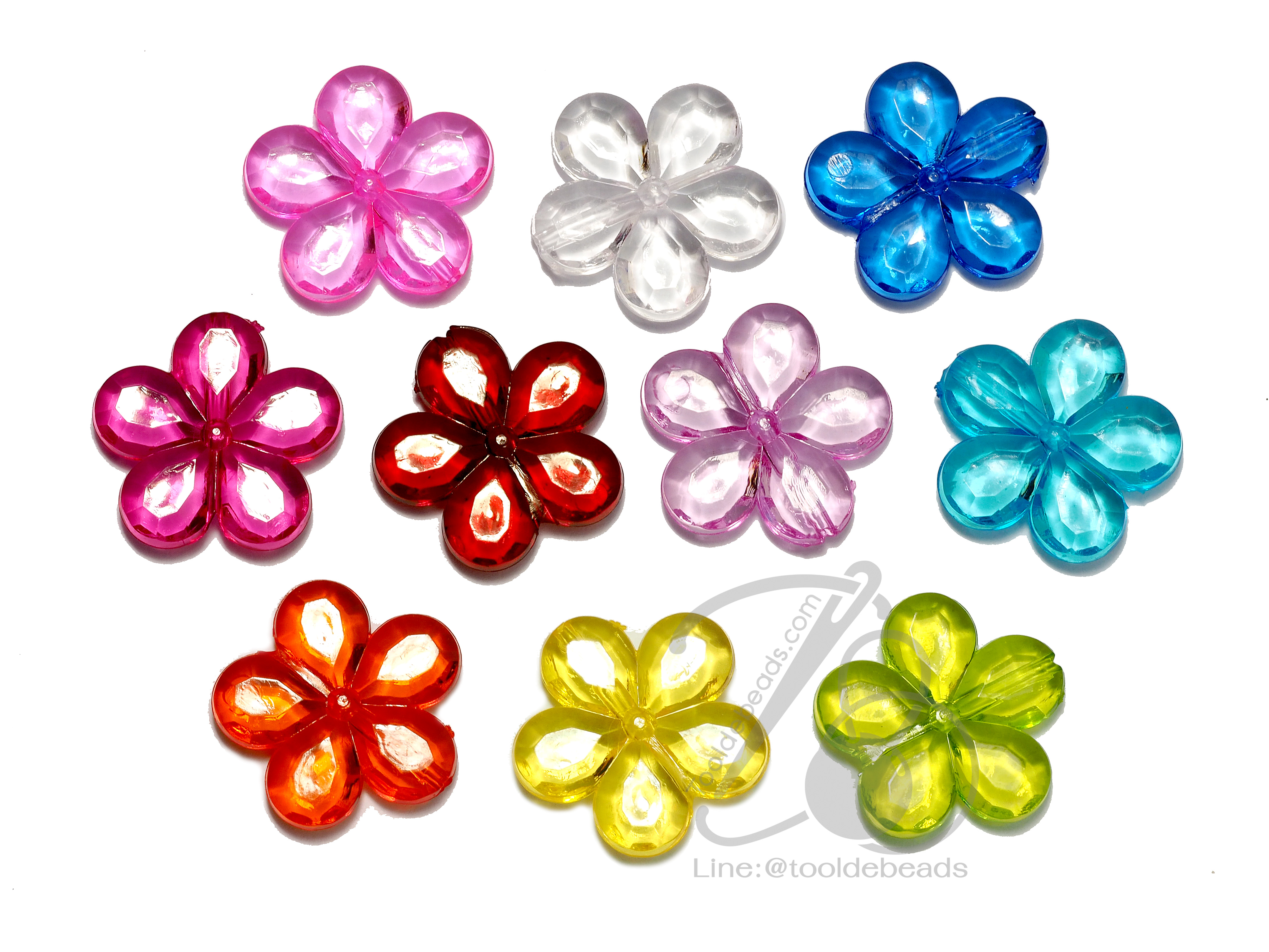 ลูกปัดอะคริลิค 20มม. ลายดอกแก้ว สีใส (500 กรัม) SKU-04559