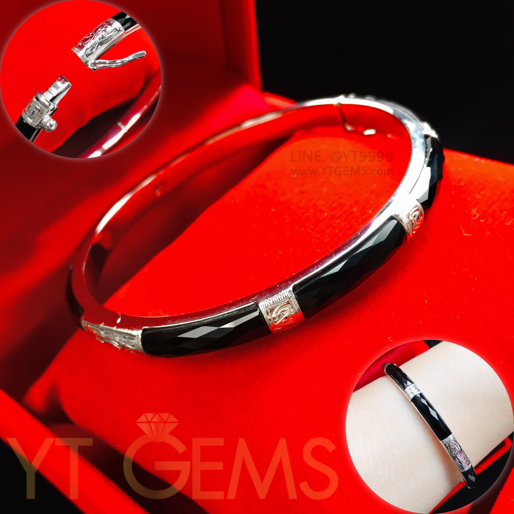 กำไลนิล 5 มม. กำไลเงินแท้ ชุบทองคำขาว พลอยนิลแท้ YTG-11242 YTGEMS