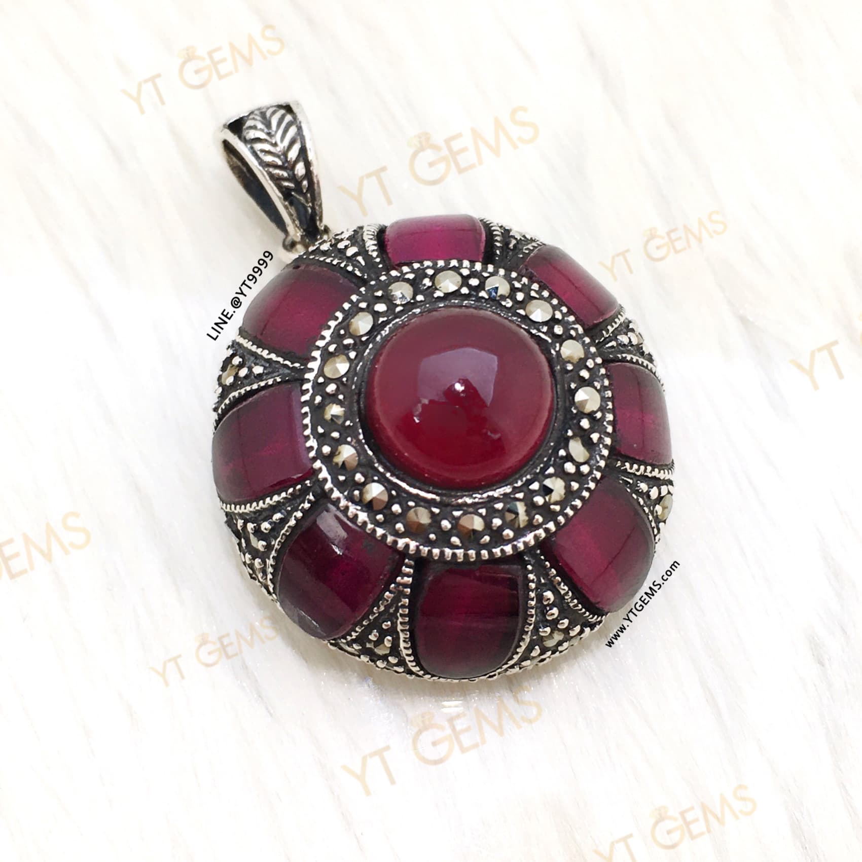 จี้ทับทิม จี้เงินแท้ รมดำ พลอยทับทิมชาตั้ม YTG-9255 YTGEMS