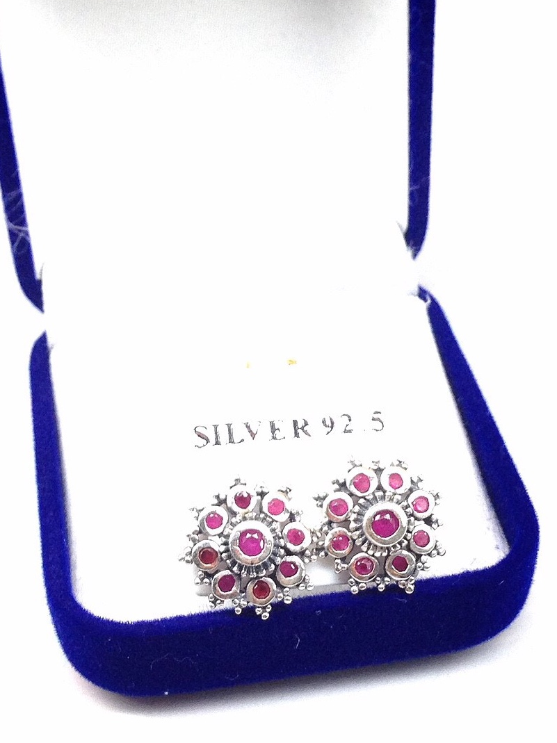 ต่างหูเงินแท้92.5% ลงดำ ต่างหูทับทิม พลอยทับทิมชาตั้ม YTG-3756 YTGEMS