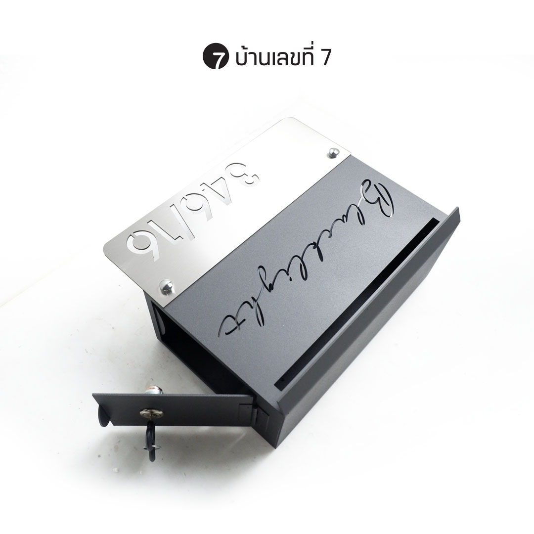 ตู้จดหมายรุ่น NEW 2022 หน้าฉลุแผ่นเลขสแตนเลส ขนาดรวม 30x25 cm