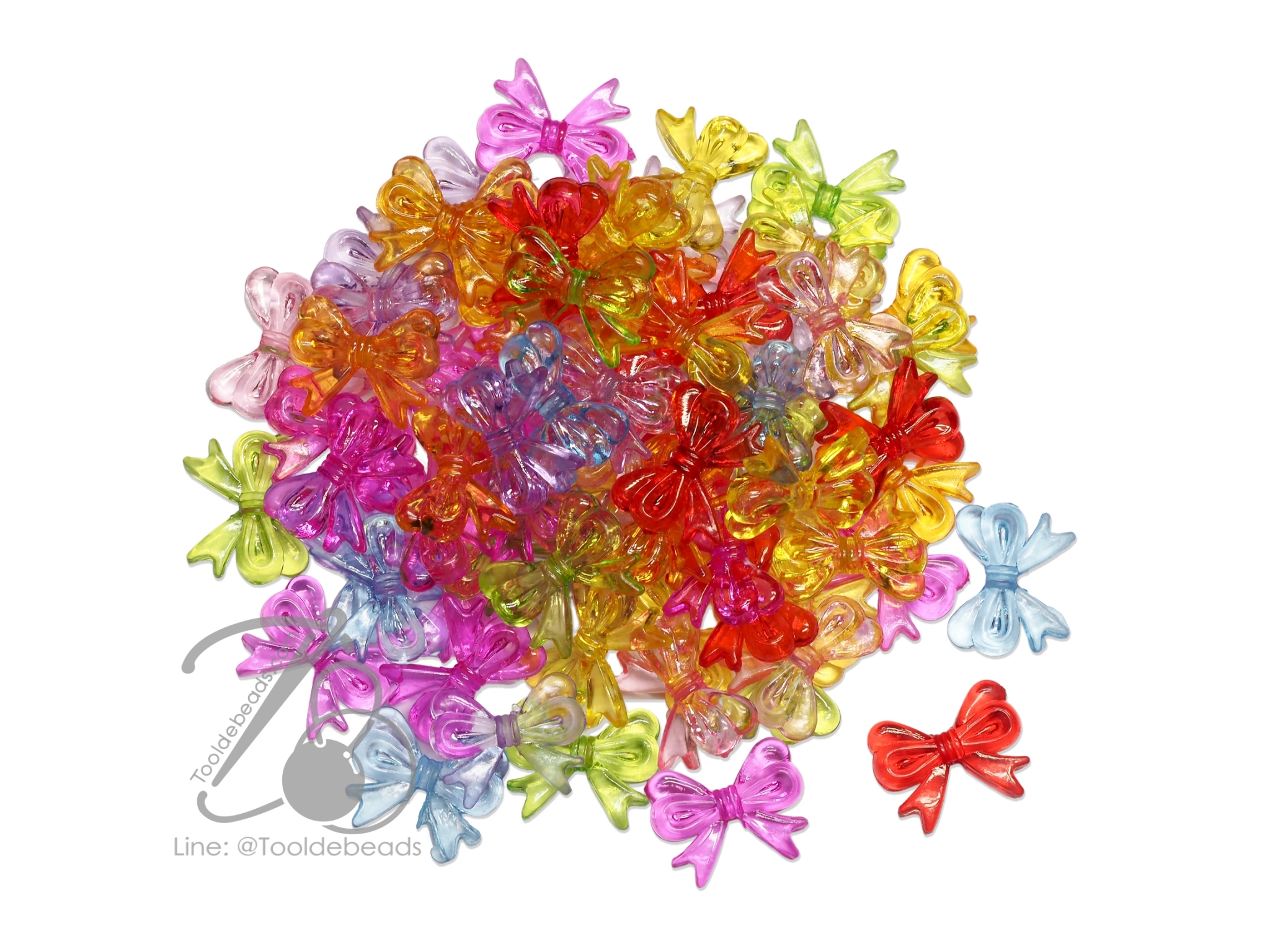 ลูกปัดอะคริลิค 19*15มม. ลายโบว์มีหาง สีใส (500 กรัม) SKU-18215