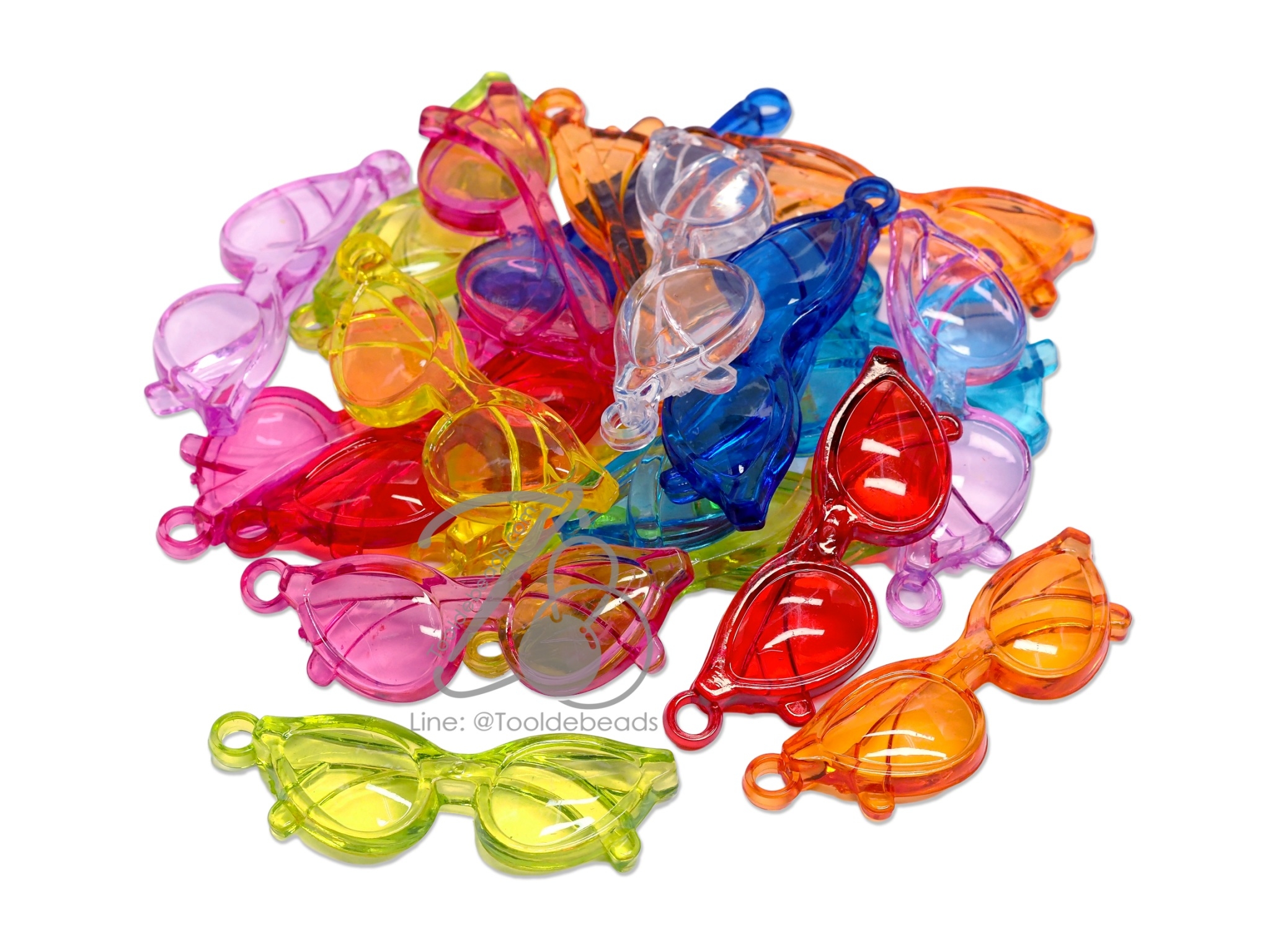 จี้อะคริลิค 20*65มม. ลายแว่นตา คละสีใส (15 กรัม) SKU-12024