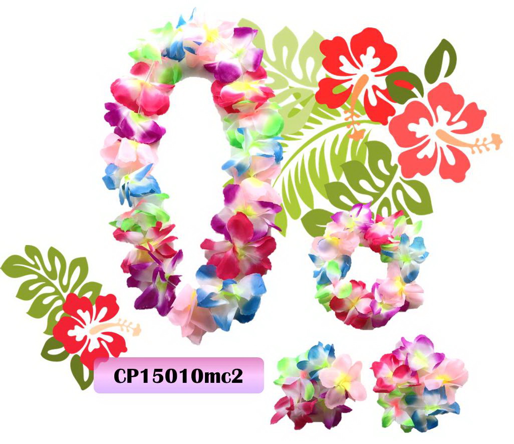 Hawaiian Costume Set/ เซ็ทพวงมาลัยดอกไม้ 4 ชิ้นสีหลากสีโทนฟ้าเขียวชมพู