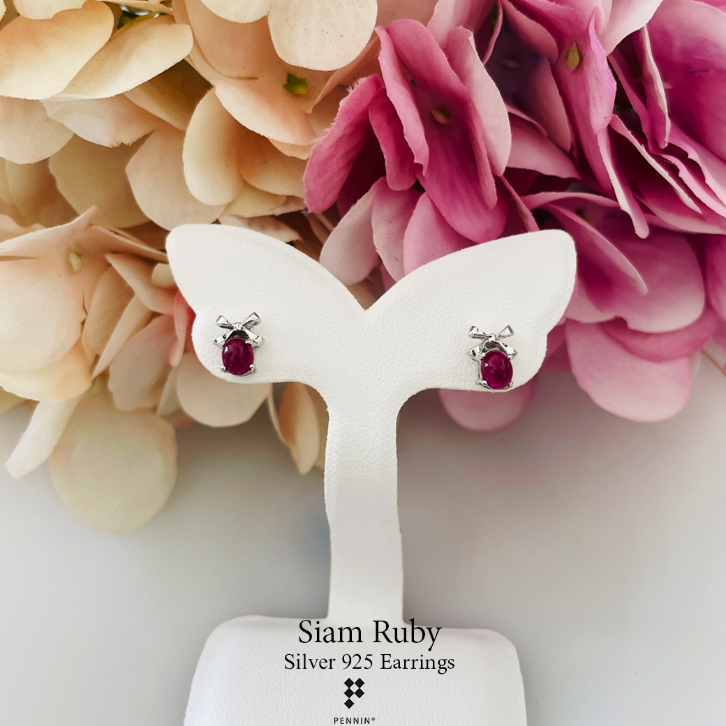 ต่างหูรูปโบว์ ทับทิมพม่า Ruby Earrings แบบน่ารัก ใส่ติดหูได้ทุกโอกาส