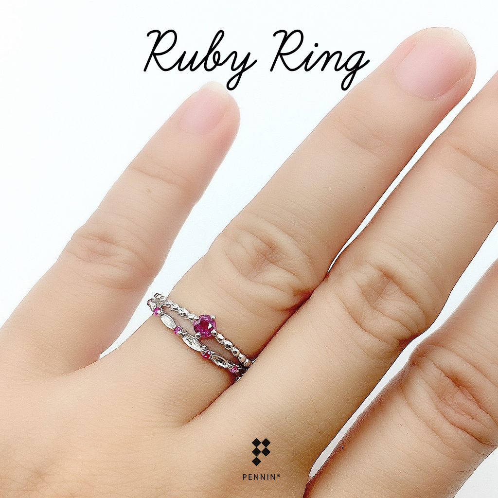 Little Miss Ring : แหวนทับทิมซ้อนสองชั้น ดีไซน์มินิมอลน่ารัก พลอยแท้จากจันทบุรี เงินแท้ชุบทองขาว