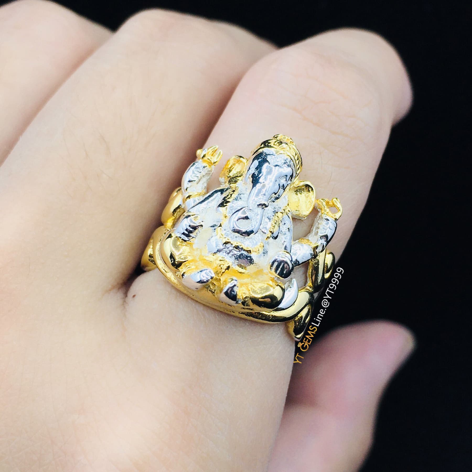 แหวนพระพิฆเนศ 2 กษัตริย์ แหวนเงินแท้ ชุบทอง+ทองคำขาว YTG-6306 YTGEMS
