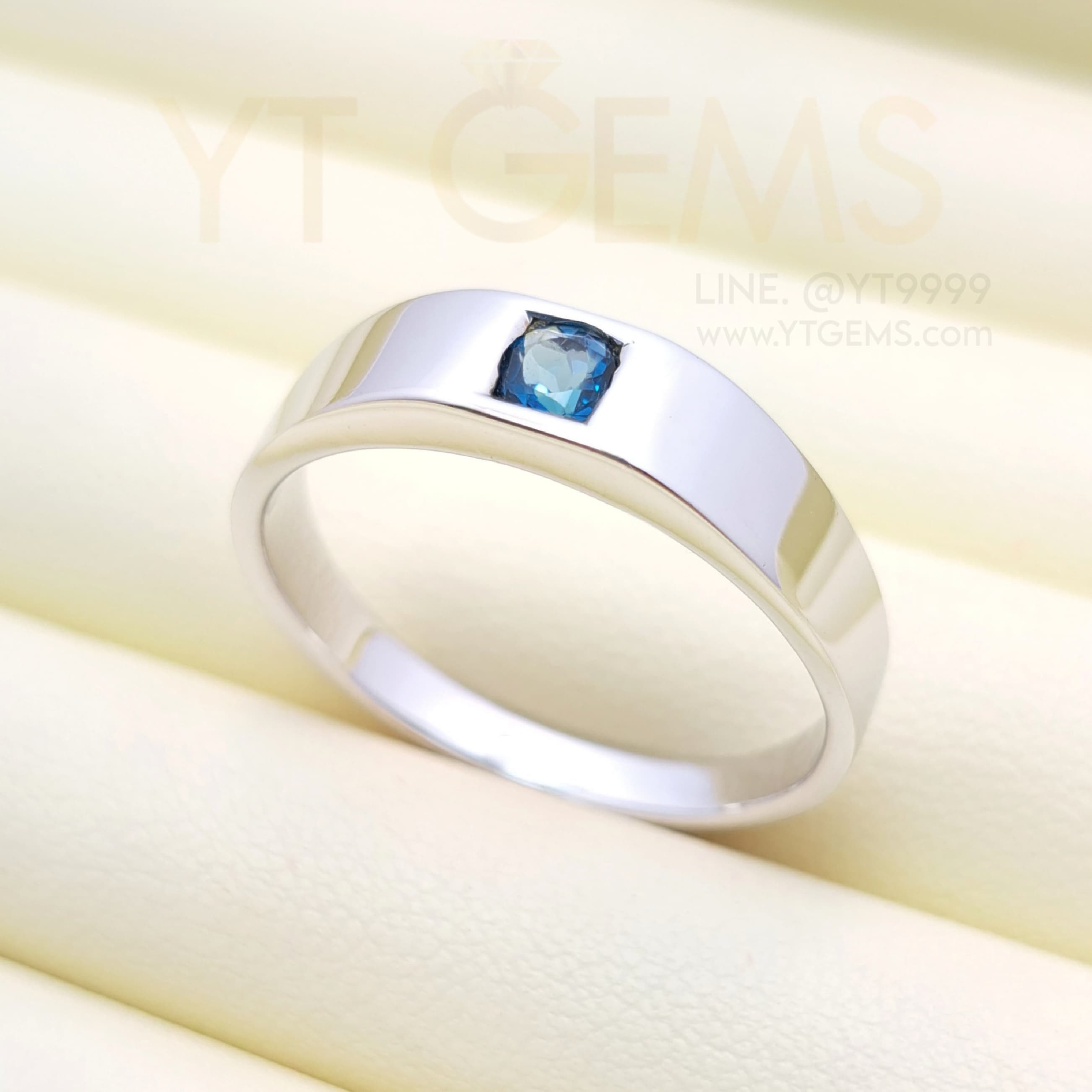 แหวนปลอกมีด ลอนดอนบลูโทแพซ แหวนเงินแท้ ชุบทองคำขาว พลอยแท้ YTG-11754 YTGEMS