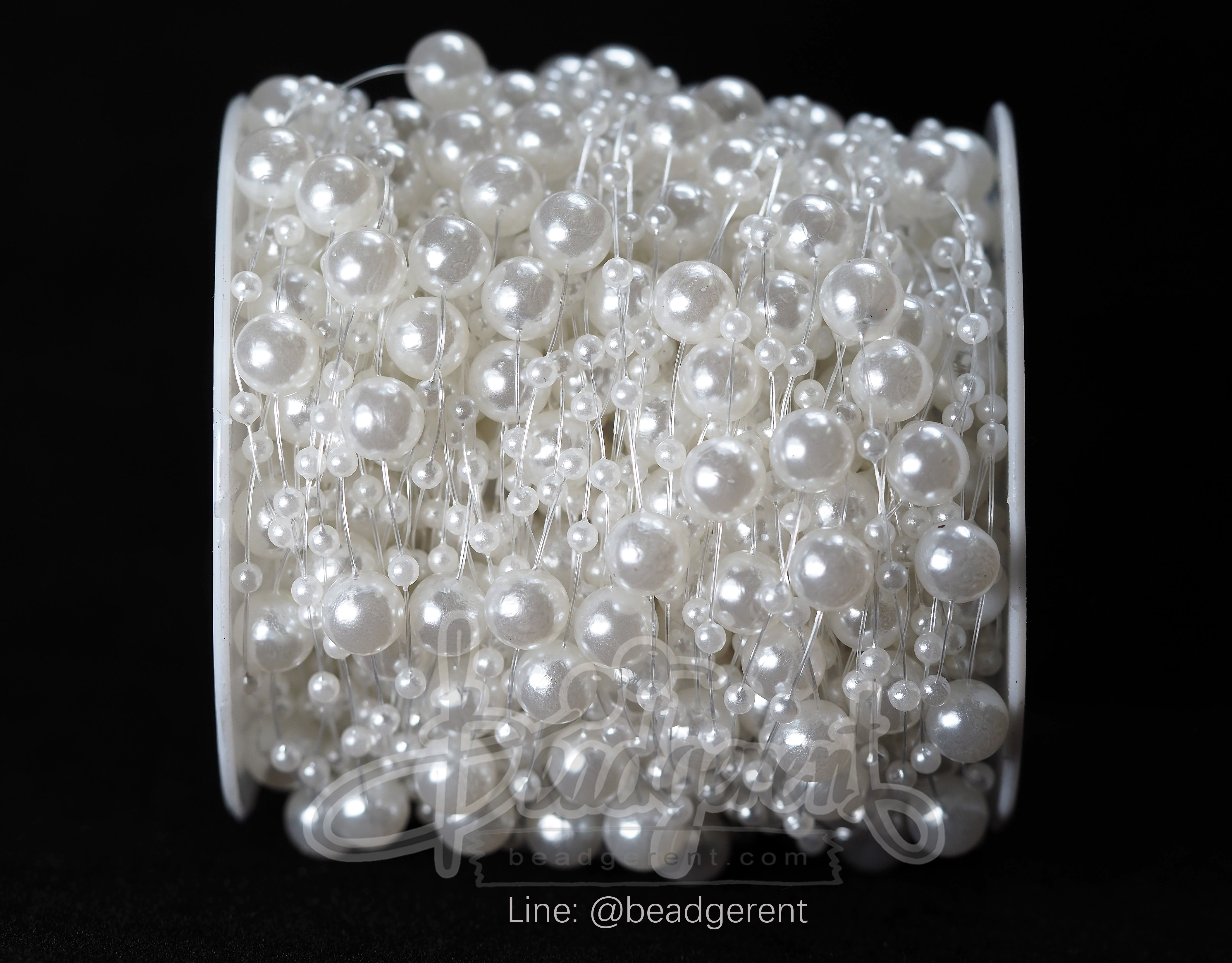 มุกเส้น 8มม. ลายมุกเจ้าสาว สีขาว (30 หลา) SKU-01858