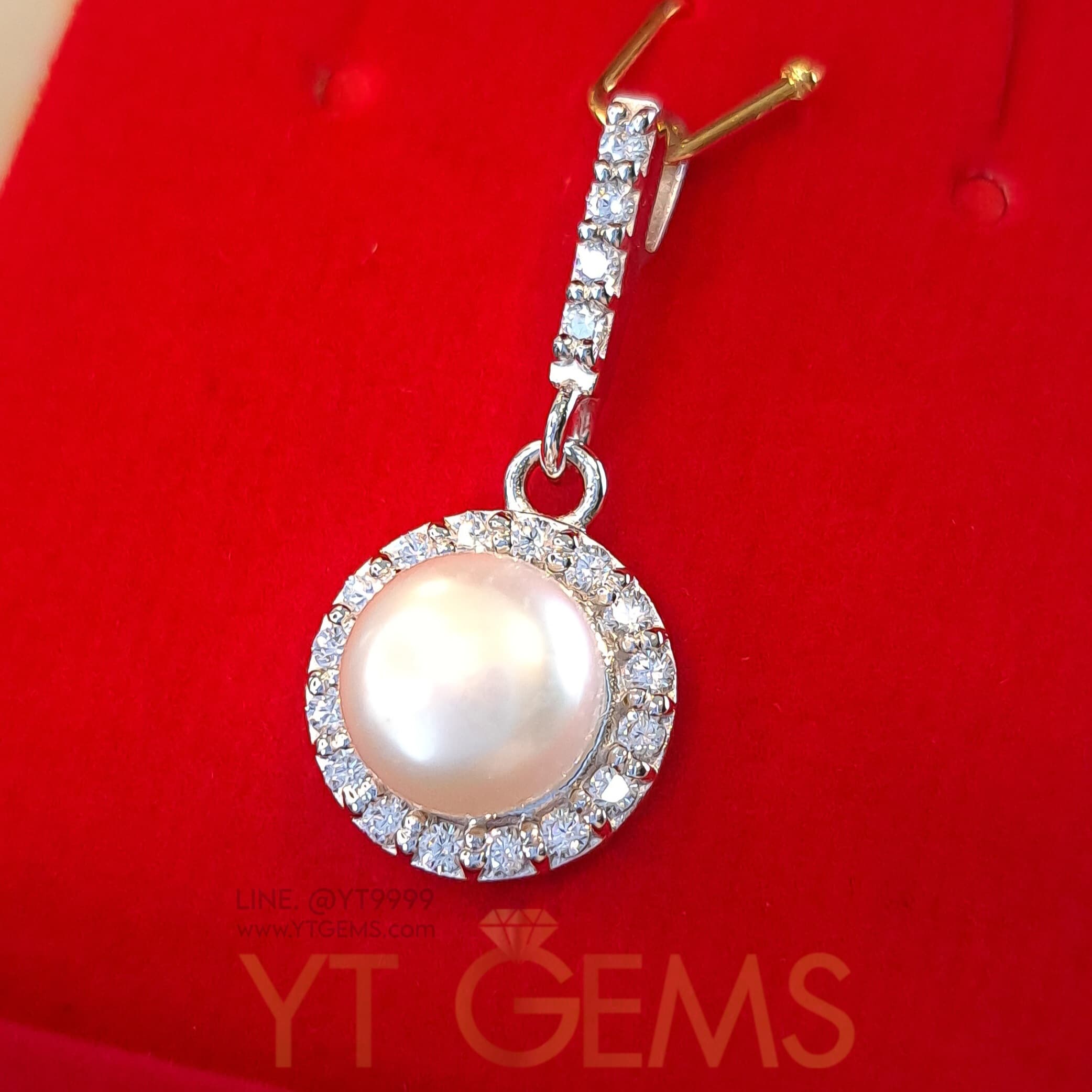จี้ ไข่มุกแท้ ล้อมเพชร จี้เงินแท้ ชุบทองคำขาว YTG-10257 YTGEMS whole