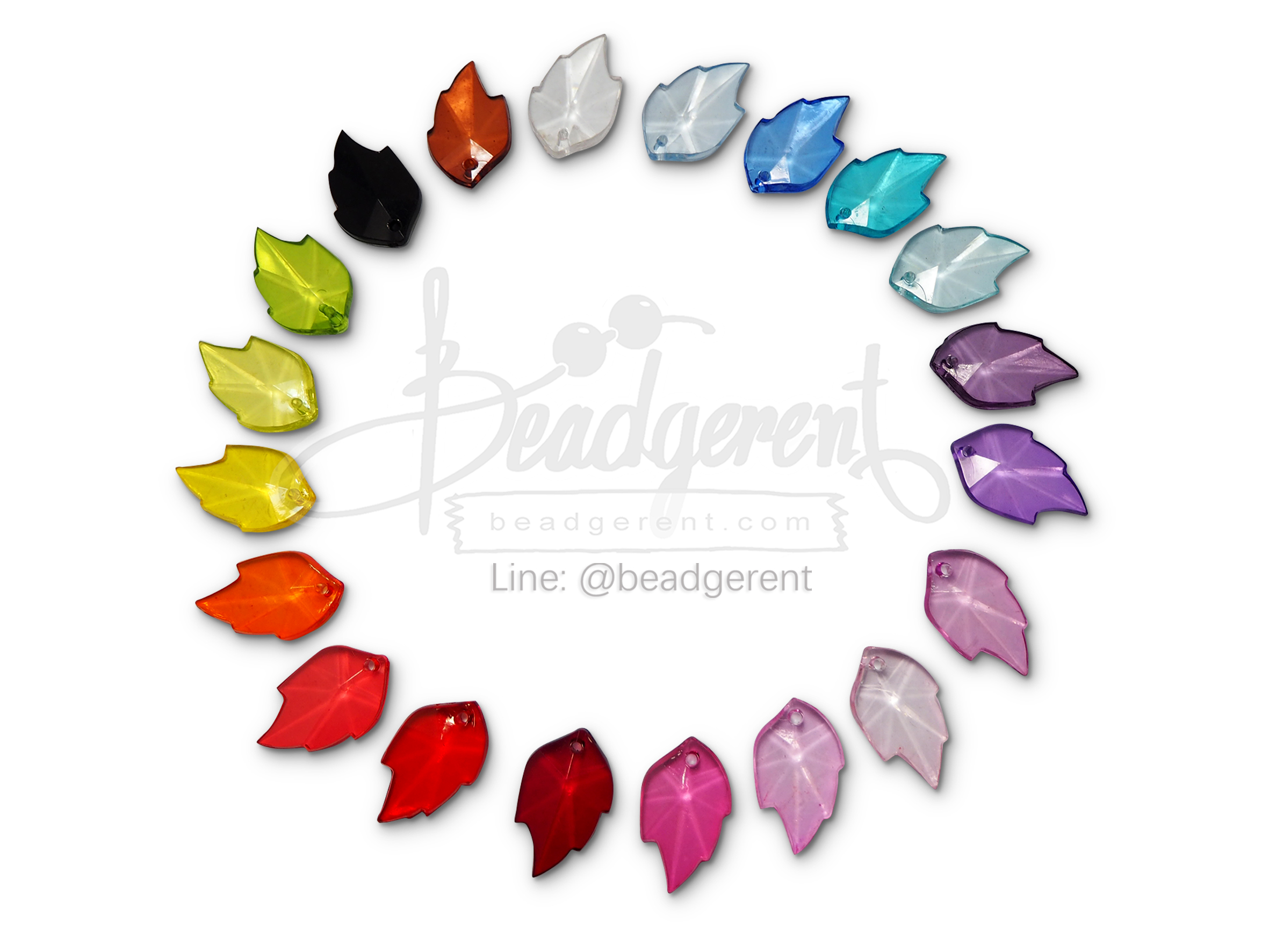 จี้อะคริลิค 15*25มม. ลายใบไม้หยัก คละสีใส (500 กรัม) SKU-04436