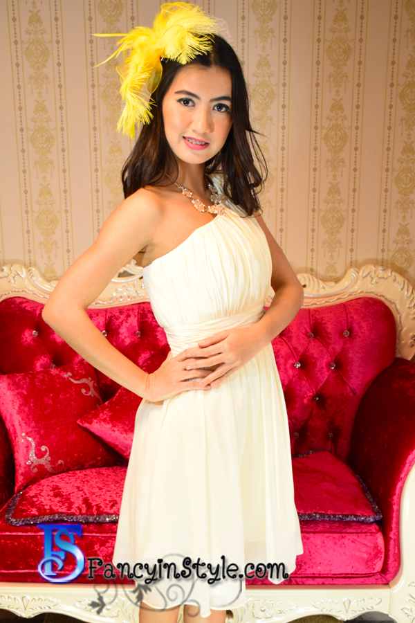 Short Dress/ชุดกระโปรงสั้นสีครีม/ชุดเดรส/ชุดออกงาน/ชุดไปงานแต่ง