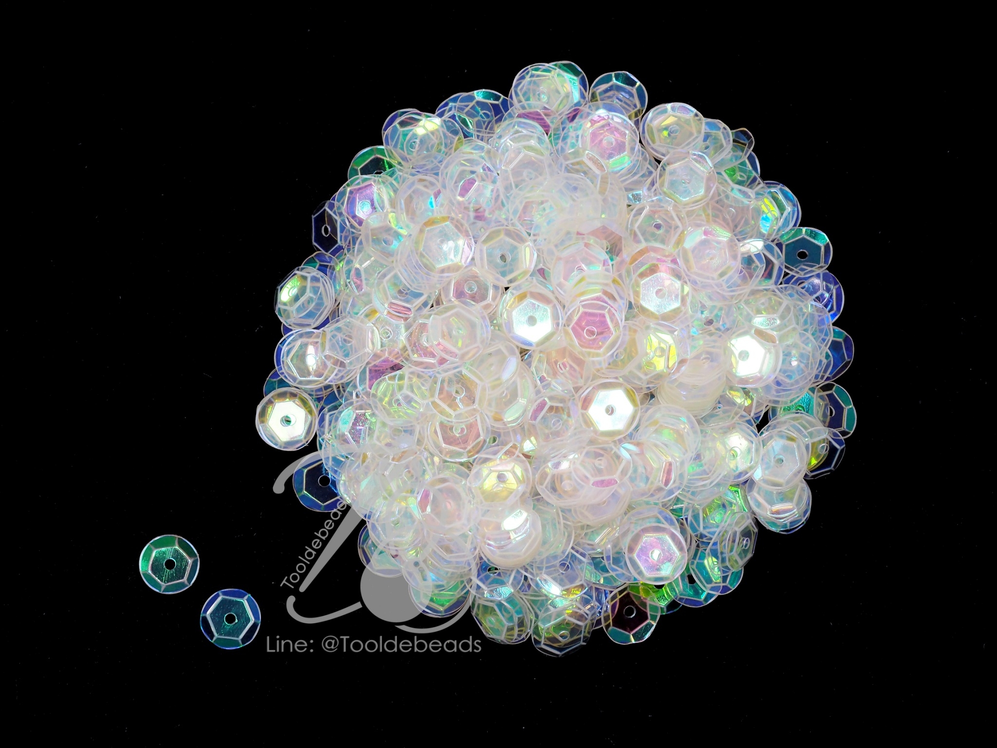 เลื่อมจาน 8มม. สีขาวรุ้ง (100 กรัม) SKU-10071