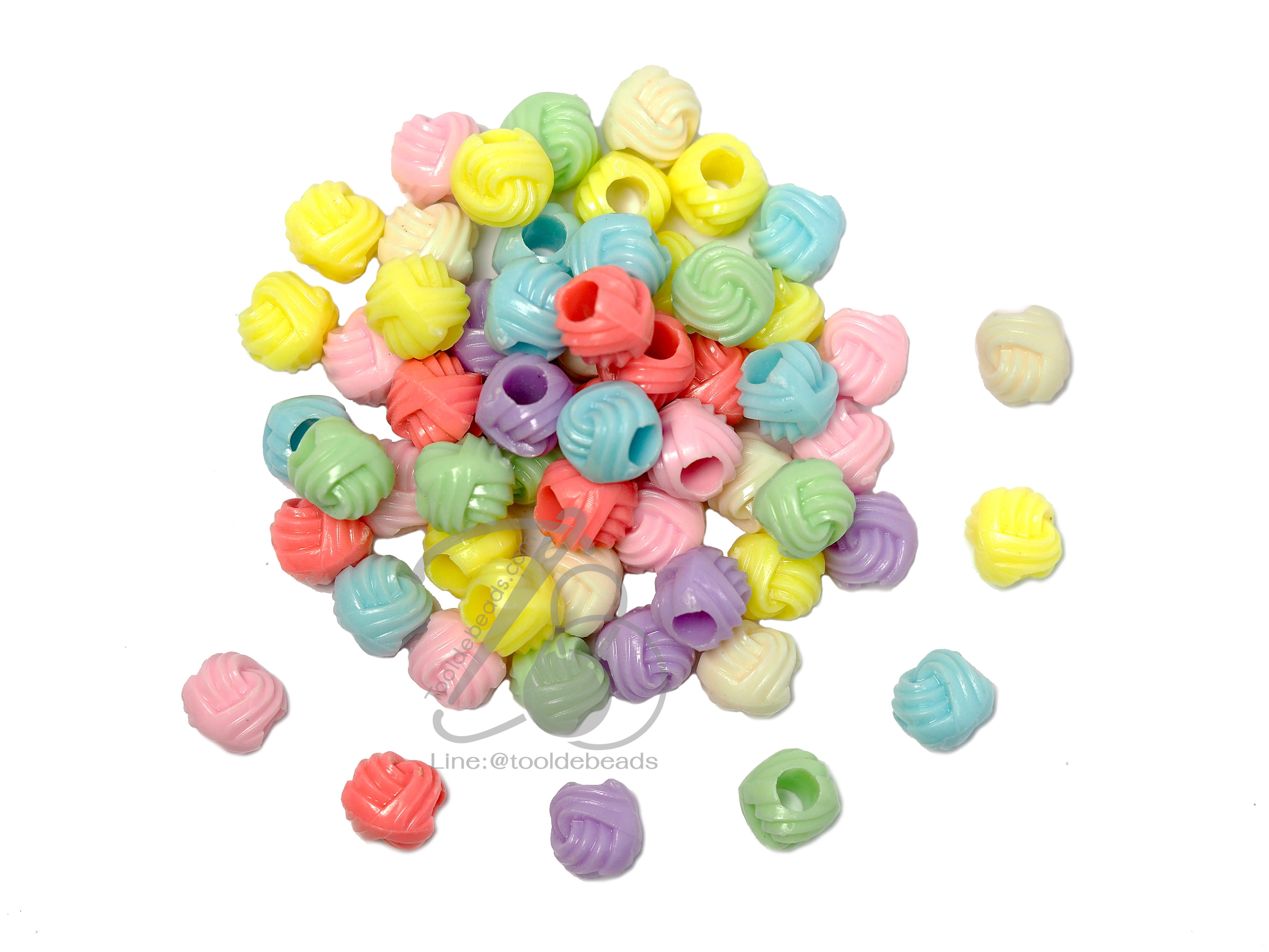 ลูกปัดอะคริลิค 12มม. ลายเหลี่ยมถัก สีหวาน (100 กรัม) SKU-06651