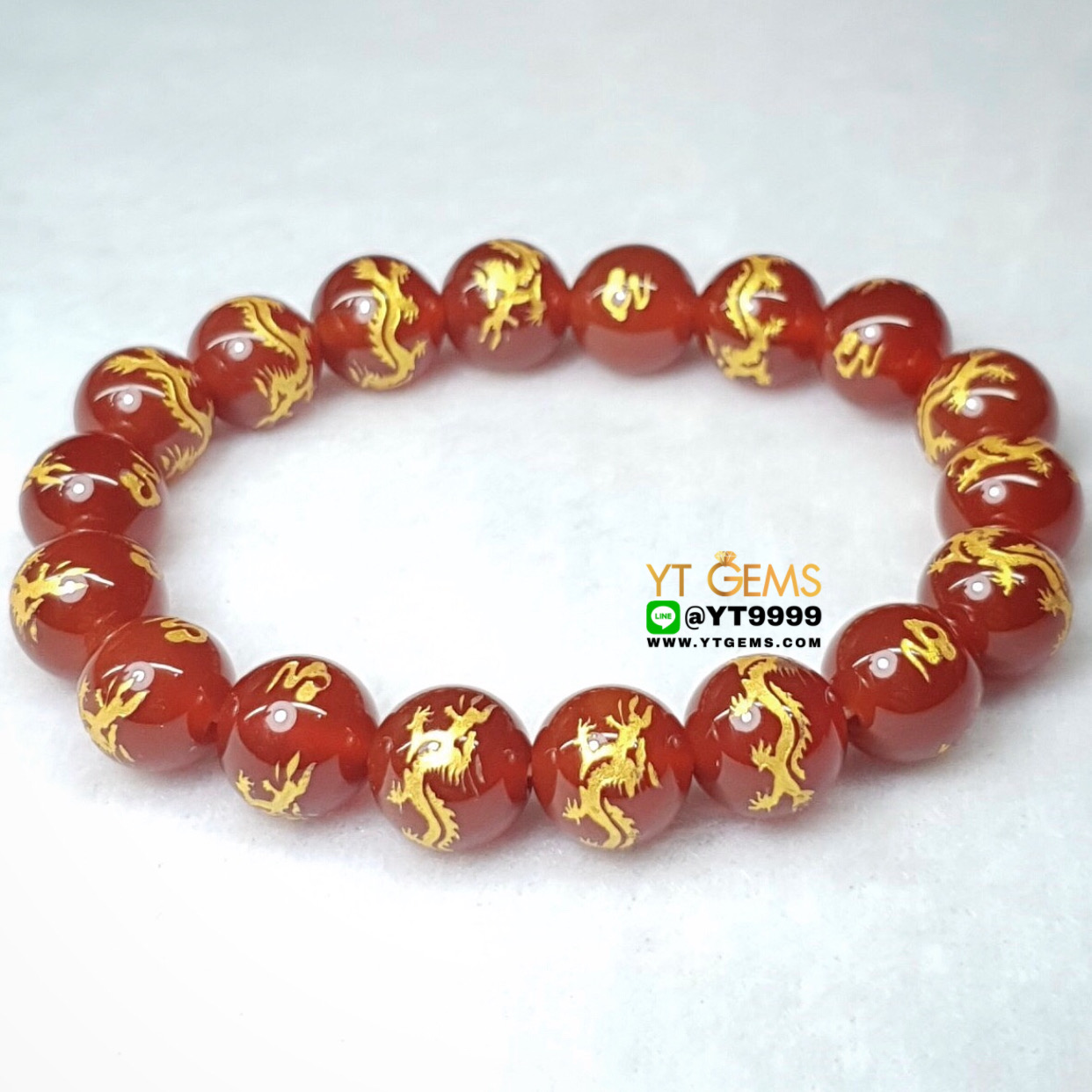 สร้อยข้อมือคาเนเลี่ยน หินคาเนเลี่ยนแท้ (สลักมังกรทอง) ขนาดหิน 10 mm YTG-8727 YTGEMS