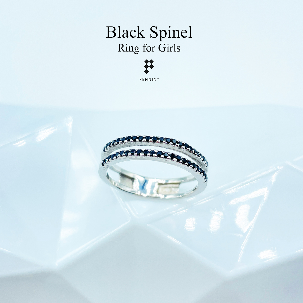 แหวนนิล (Black Spinel Ring) นิลเรียงสองแถว เหมือนใส่แหวนสองวง แบบสวย น่ารัก ดึงดูดโชคลาภ