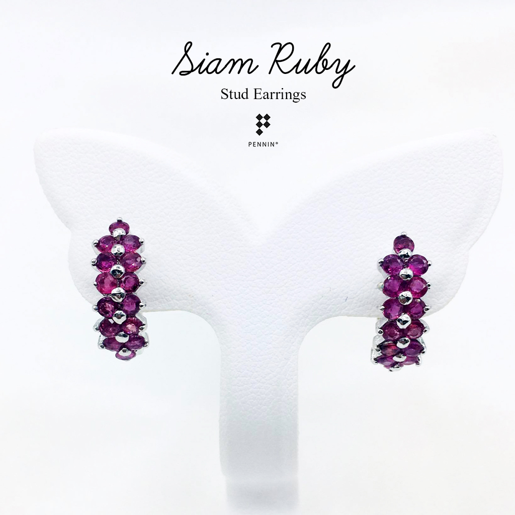 ต่างหูคลิปทับทิมสยาม Ruby Clip Earrings เงินแท้ 92.5% ชุบทองคำขาว