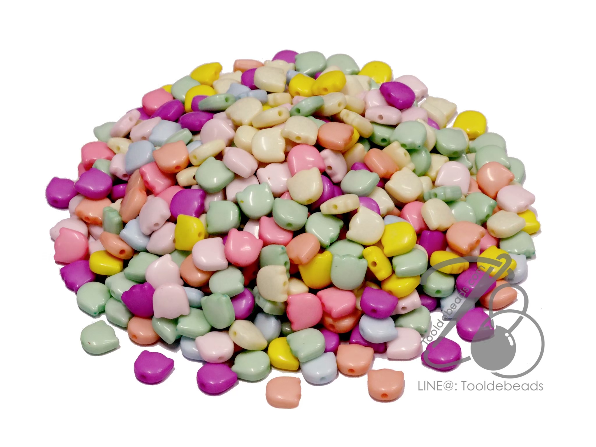 ลูกปัดอะคริลิค 8มม. ลายดอกทิวลิป คละสีหวาน (10 กรัม) SKU-14280