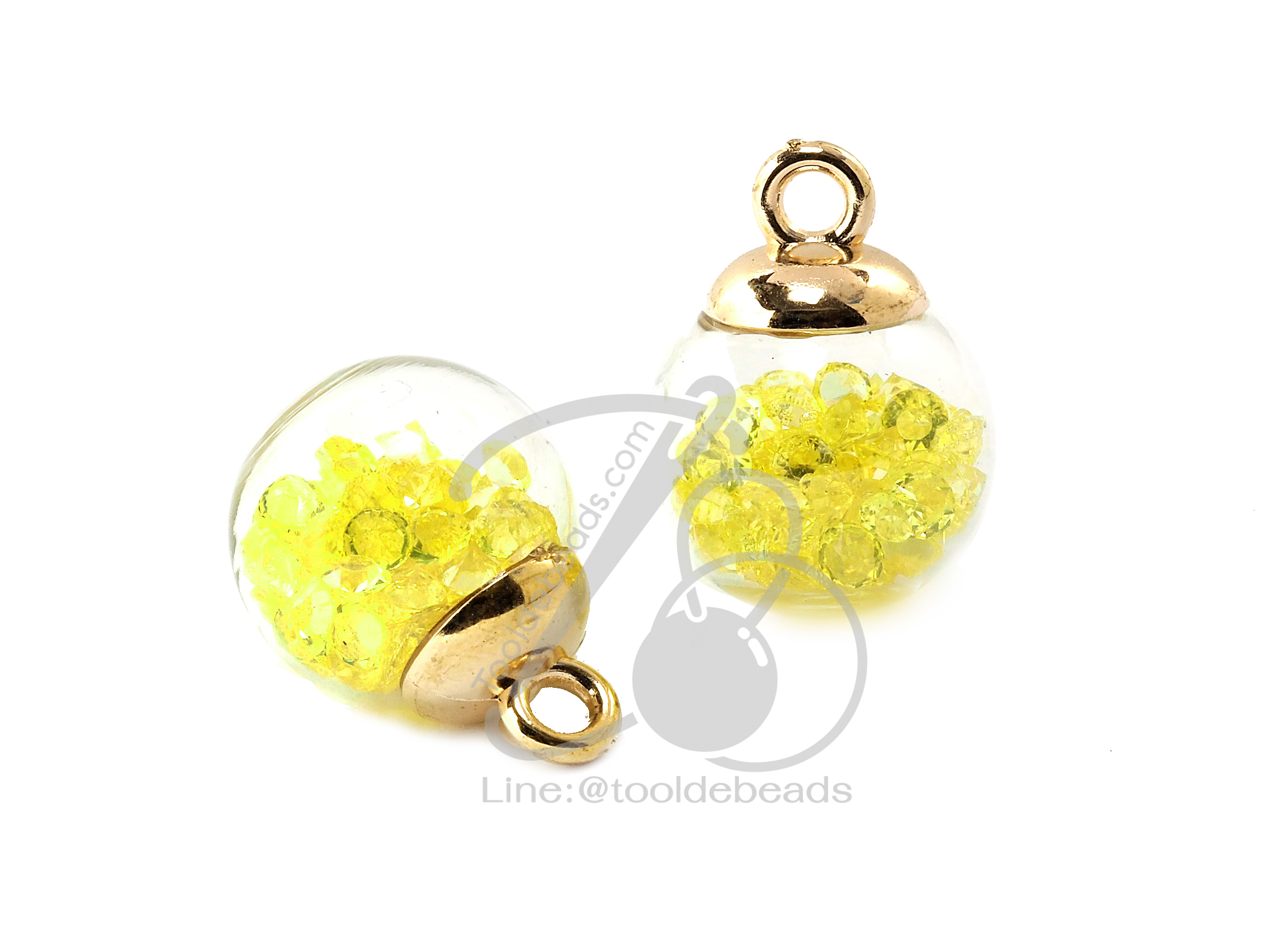 จี้บอลแก้ว 16มม. ไส้เพชร สีเหลือง (1 ชิ้น) SKU-06212