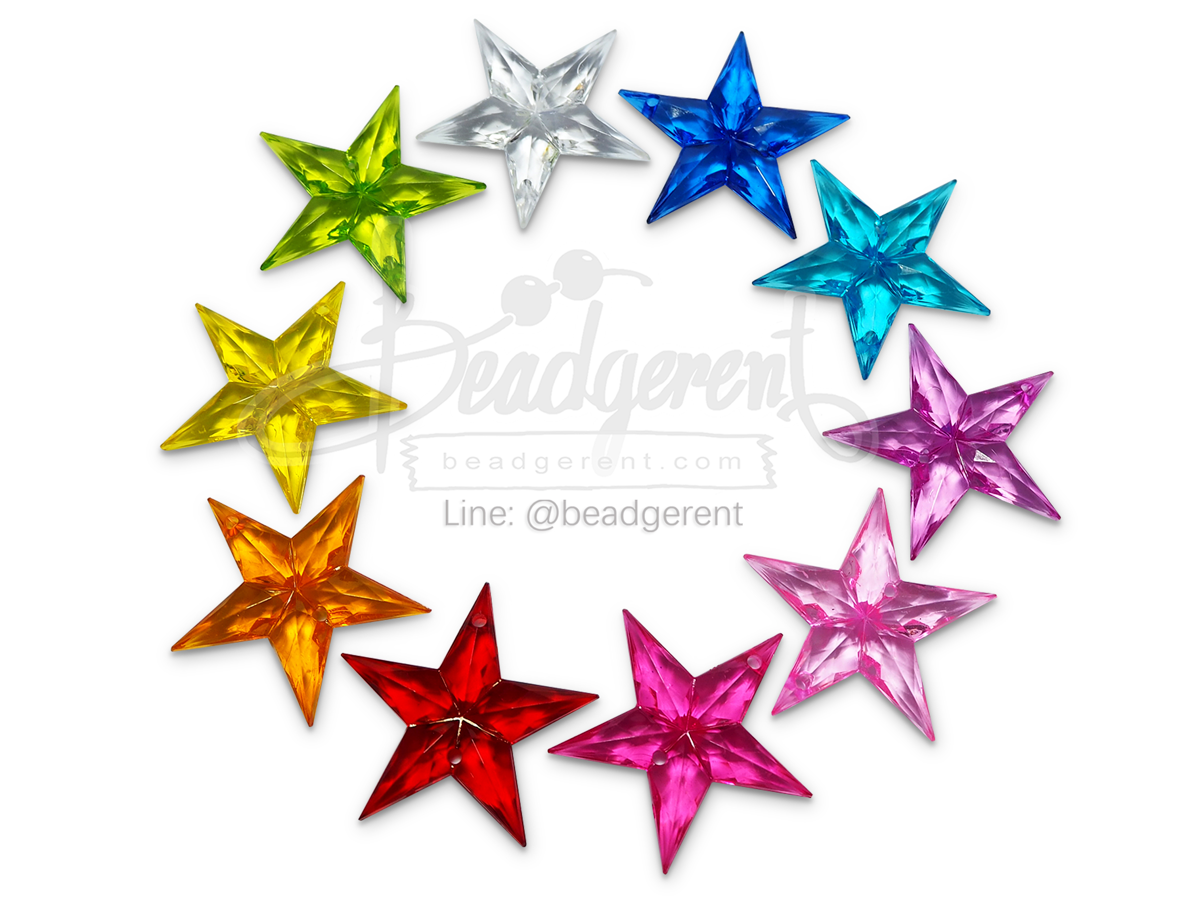จี้อะคริลิค 35มม. ลายดาวแหลม คละสีใส (100 กรัม) SKU-04489