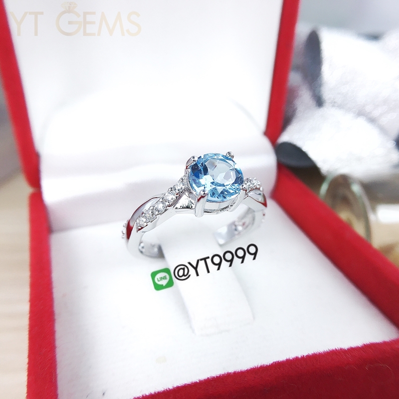 แหวนสกายบลูโทแพซ แหวนเงินแท้ ชุบทองคำขาว พลอยแท้ YTG-8300 YTGEMS