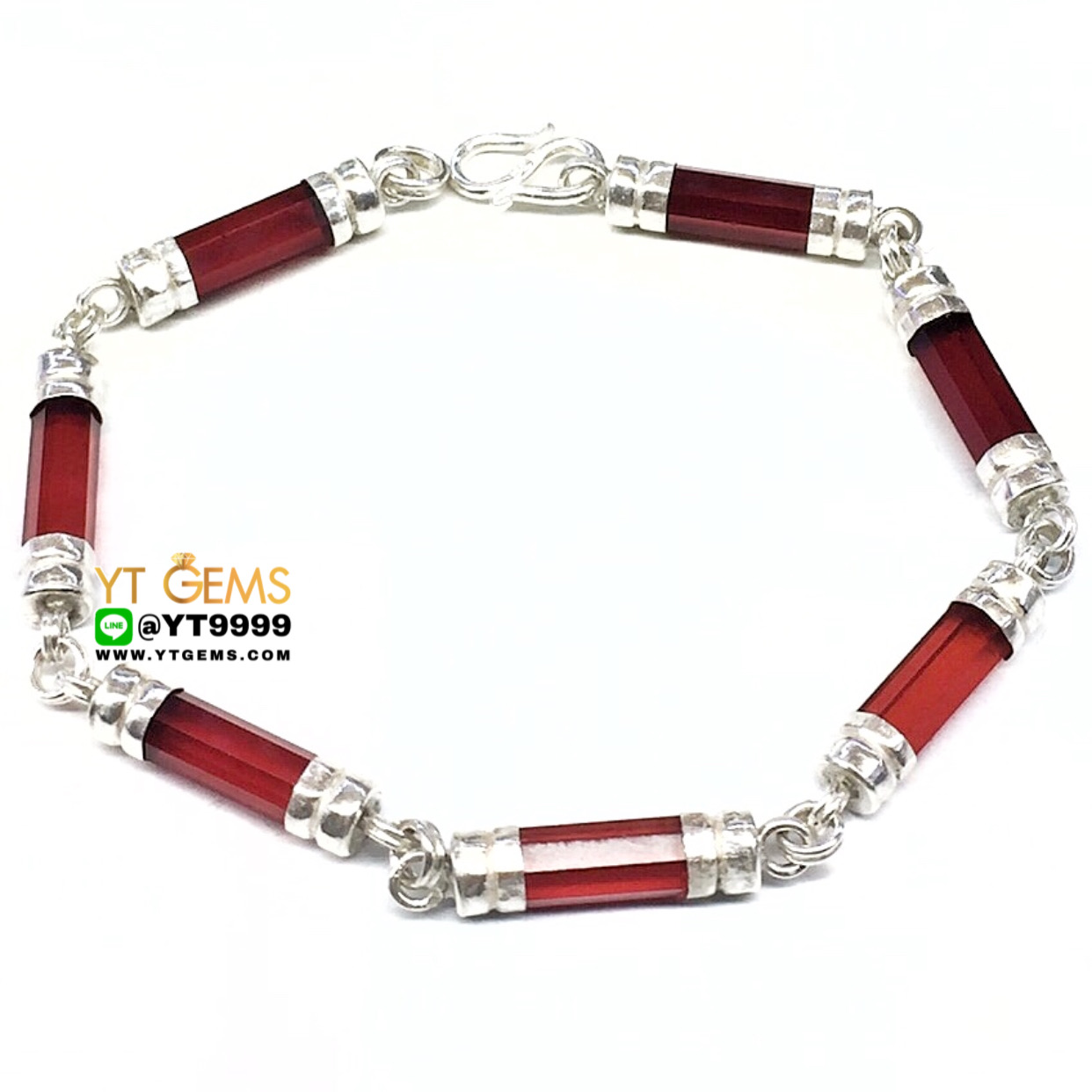 สร้อยข้อมือโกเมน สร้อยข้อมือเงินแท้ 92.5% ประดับ พลอยโกเมน (cz) YTG-9060 YTGEMS