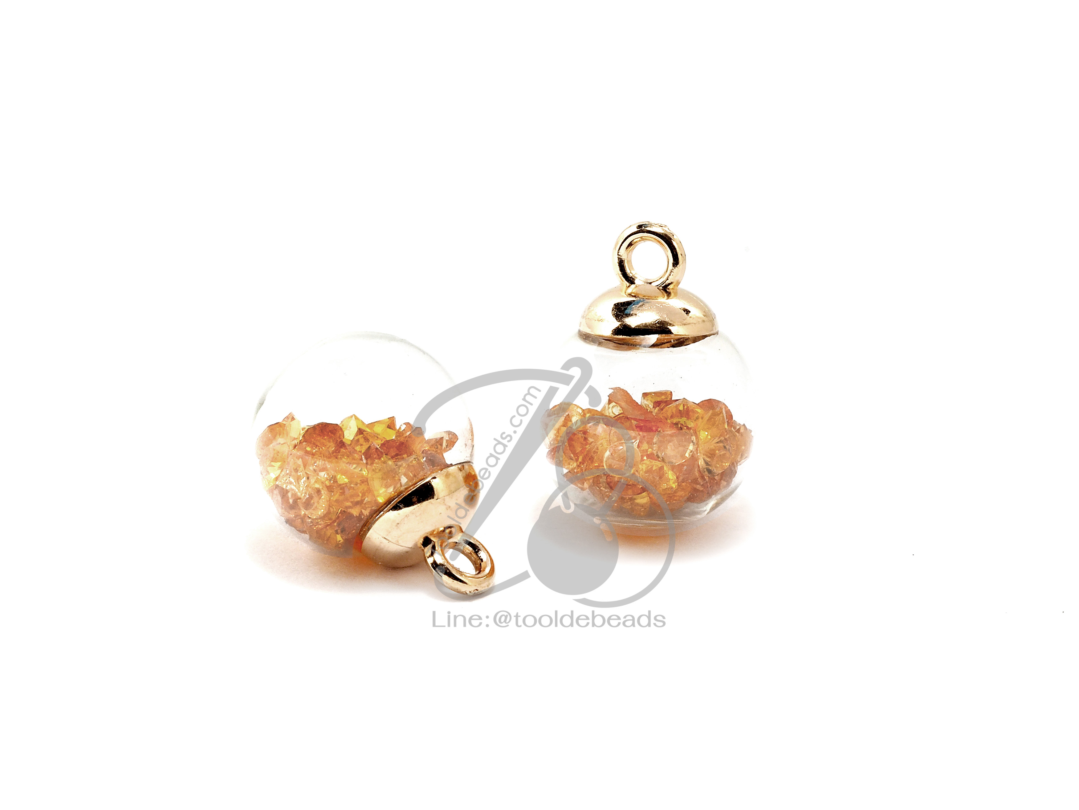 จี้บอลแก้ว 16มม. ไส้เพชร สีเหลืองทอง (1 ชิ้น) SKU-10288