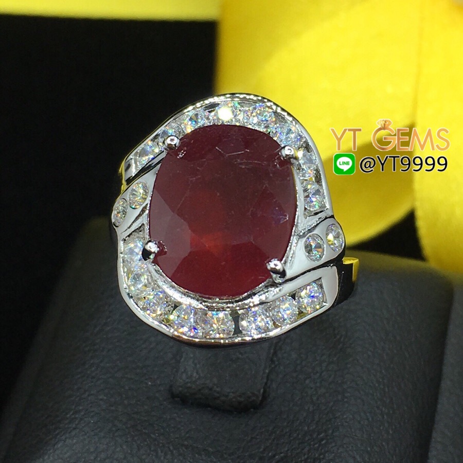แหวนทับทิม ล้อมเพชร แหวนเงินแท้ ชุบทองคำขาว พลอยทับทิมแท้ YTG-3153 YTGEMS