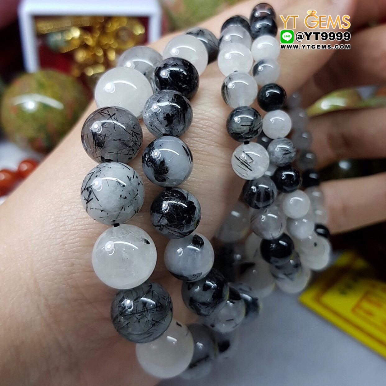 สร้อยข้อมือแก้วขนเหล็ก (ไหมดำ) แก้วขนเหล็กแท้ ขนาดหิน 12 mm YTG-8936 YTGEMS