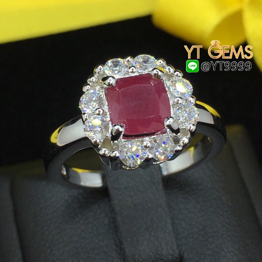 แหวนทับทิม แหวนเงินแท้ ชุบทองคำขาว พลอยทับทิมแท้ YTG-3148 YTGEMS