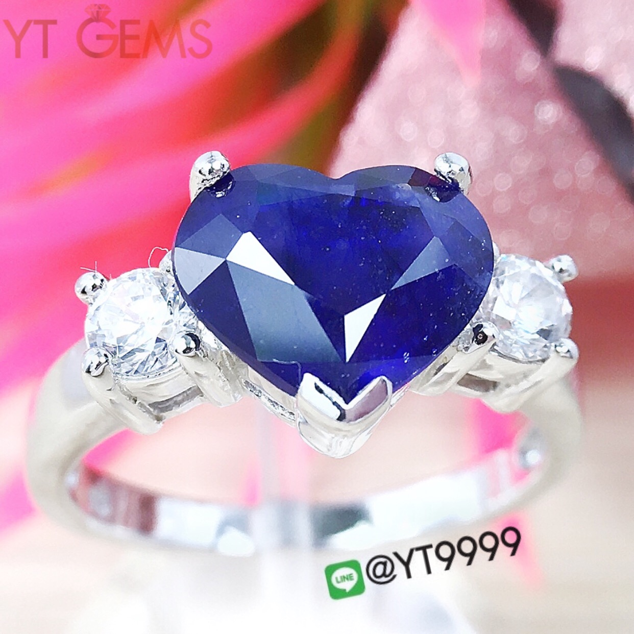 แหวนไพลิน แหวนเงินแท้92.5% ชุบทองคำขาว พลอยไพลินแท้ YTG-3174 YTGEMS