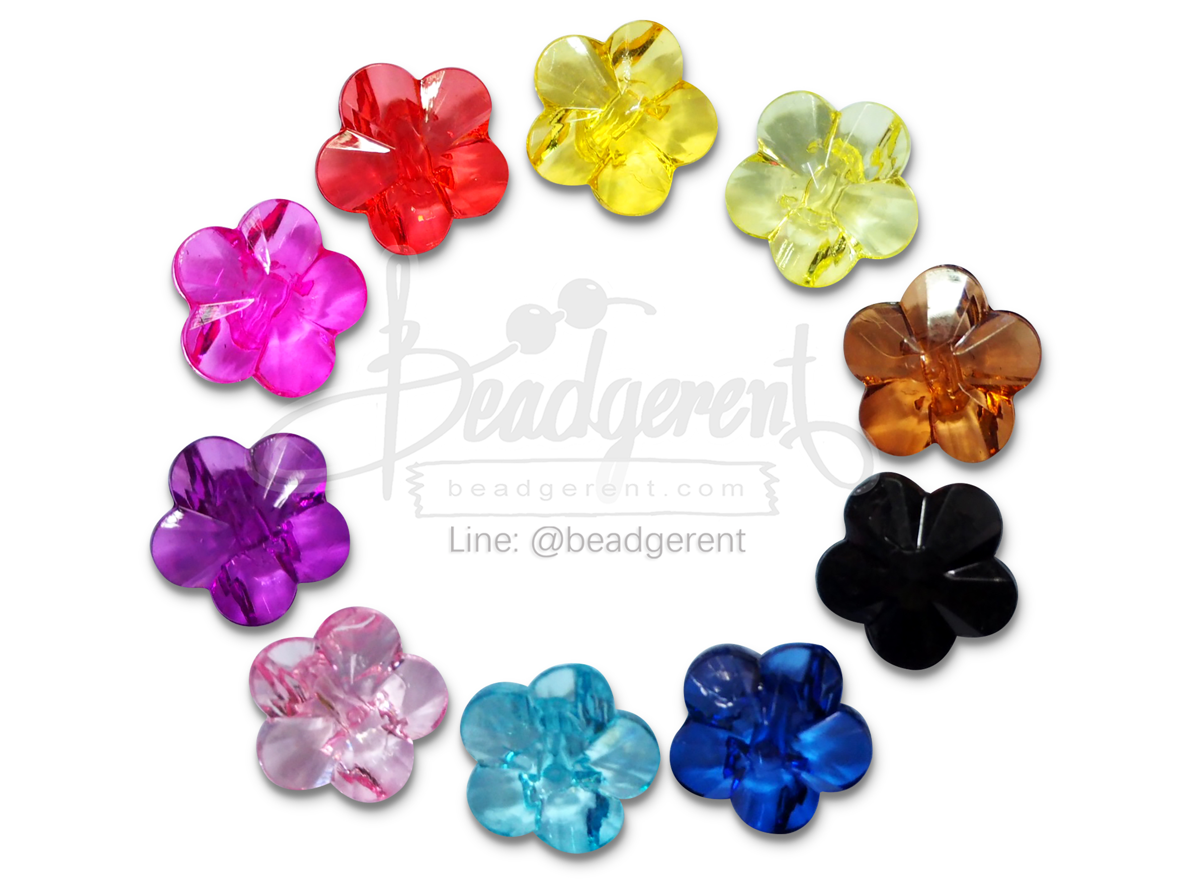 ลูกปัดอะคริลิค 19มม. ลายดอกไม้ ร้อยข้าง คละสีใส (500 กรัม) SKU-04641