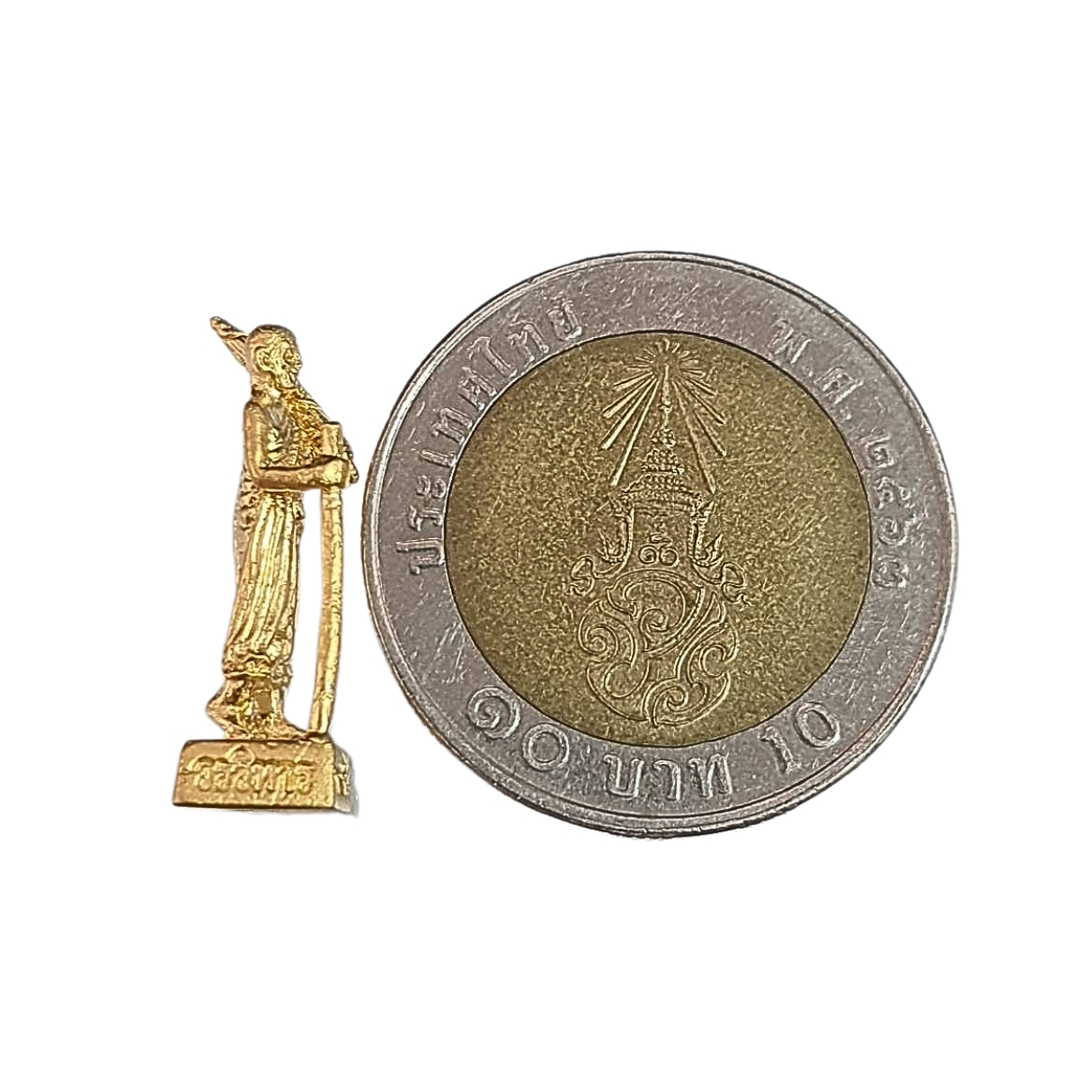 รูปหล่อลอยองค์พระสีวลีมหาลาภวัดเพชรสมุทรวรวิหารจ.สมุทรสงครามเนื้อกะไหล่ทอง