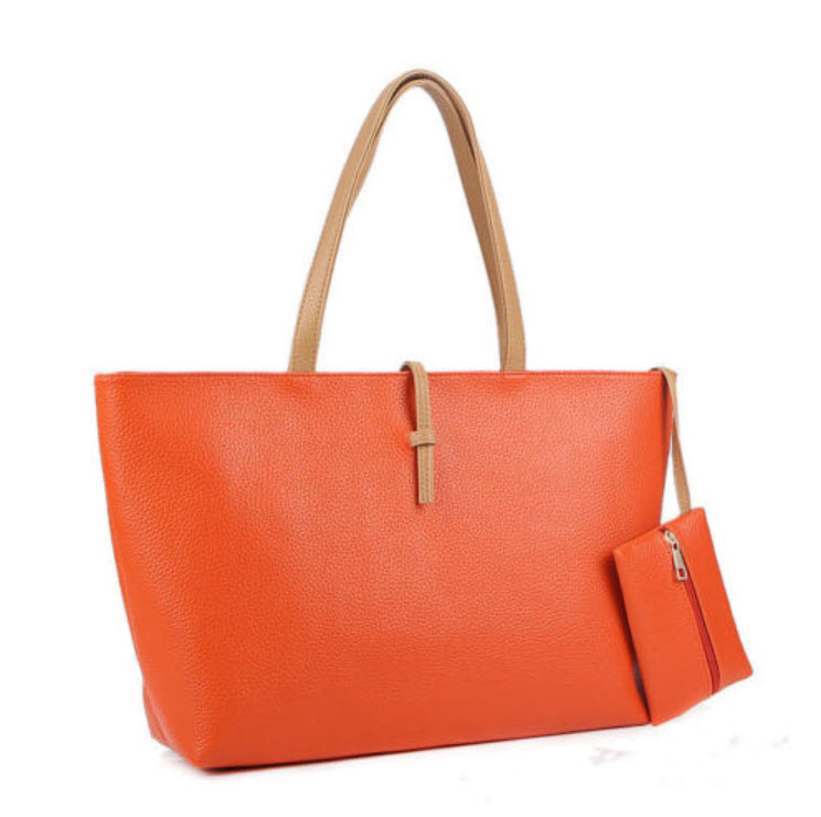 กระเป๋าหิ้วหนัง สีส้ม พร้อมกระเป๋าสตางค์